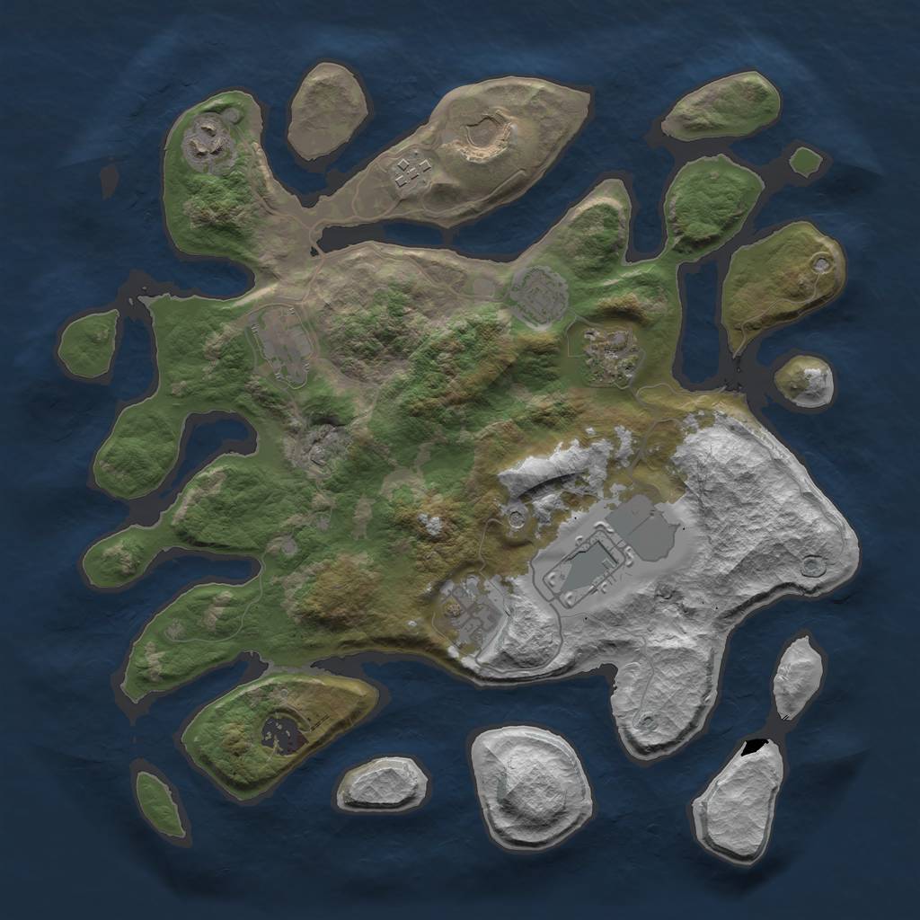 Rust Map: Barren, Size: 3600, Seed: 310245, 12 Monuments