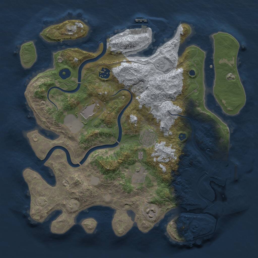 Rust Map: Procedural Map, Size: 3500, Seed: 918907, 12 Monuments