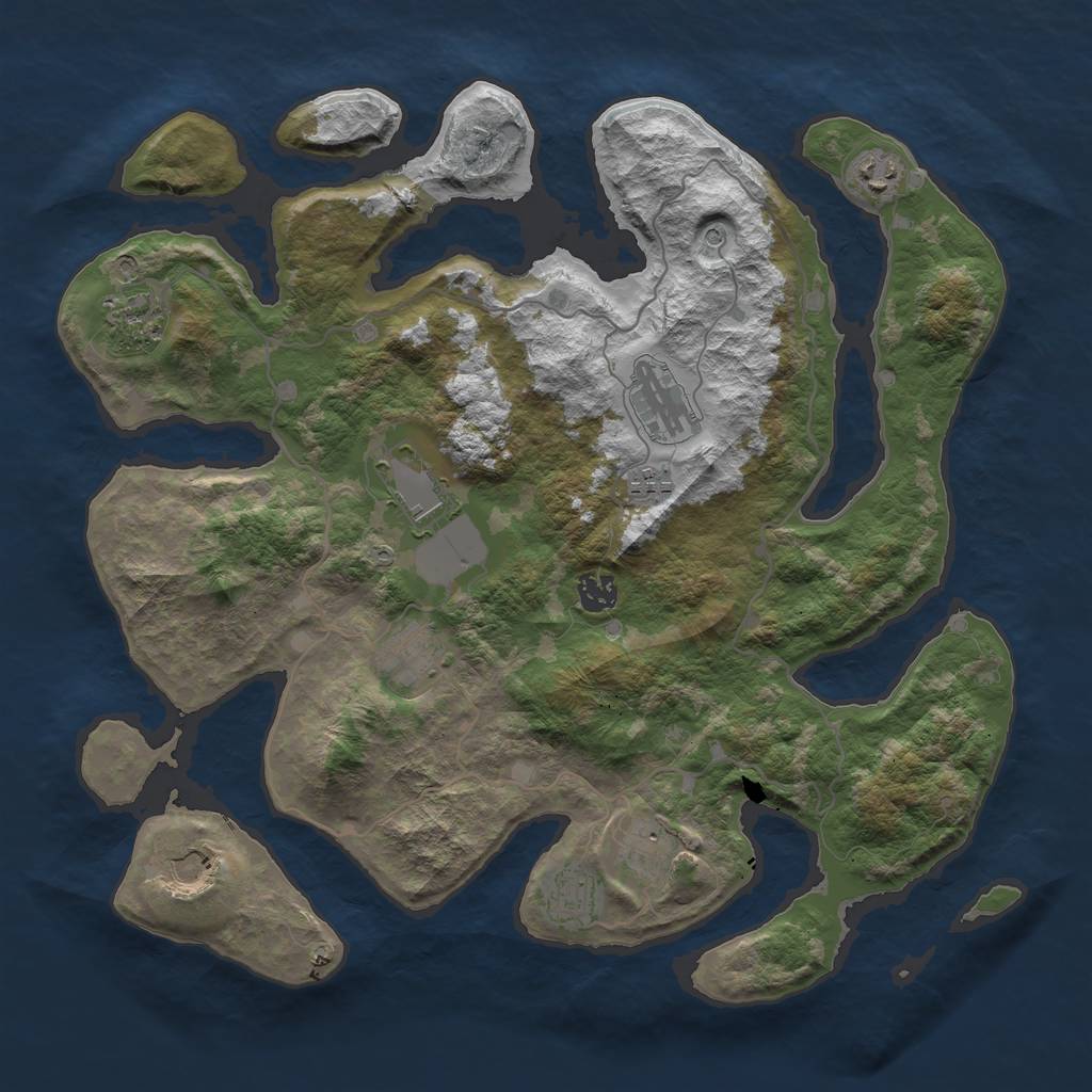 Rust Map: Barren, Size: 4000, Seed: 5425158, 13 Monuments
