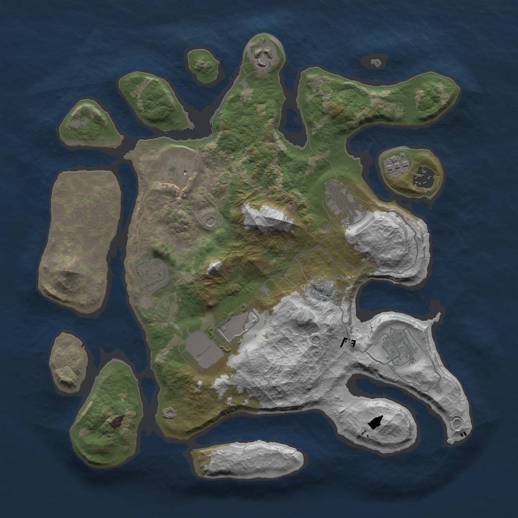 Rust Map: Barren, Size: 3600, Seed: 165801, 11 Monuments