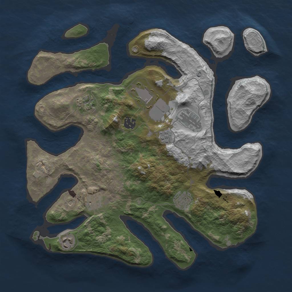 Rust Map: Barren, Size: 3600, Seed: 580044, 11 Monuments