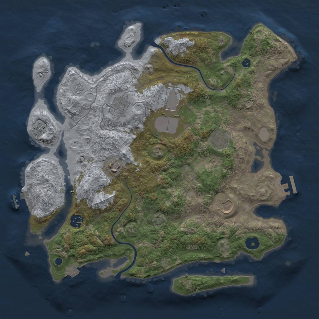 Rust Map: Procedural Map, Size: 3600, Seed: 635733, 12 Monuments