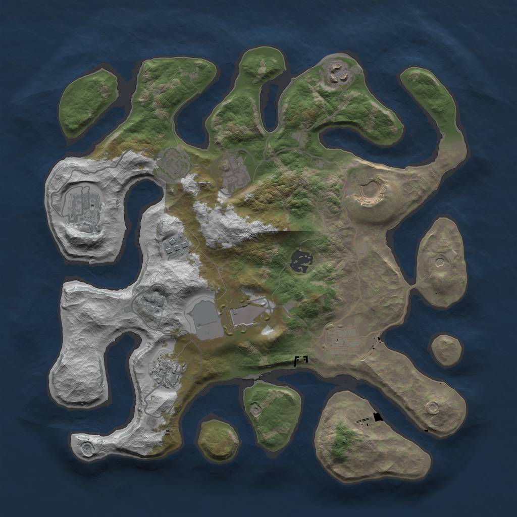 Rust Map: Barren, Size: 3500, Seed: 34674796, 13 Monuments
