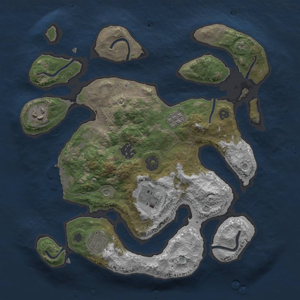 Rust Map: Procedural Map, Size: 3000, Seed: 77543, 9 Monuments