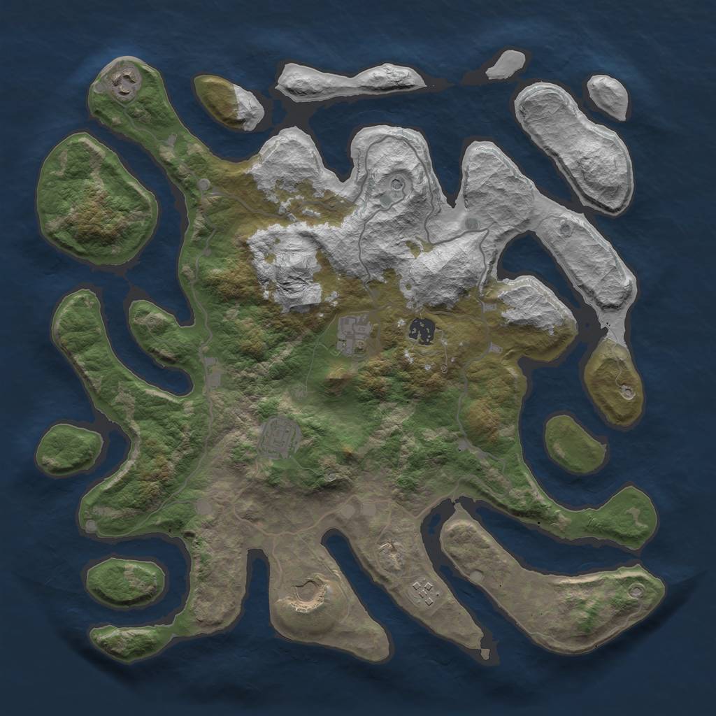 Rust Map: Barren, Size: 4000, Seed: 3036, 9 Monuments