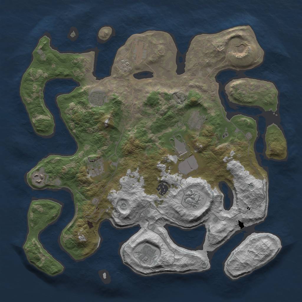 Rust Map: Barren, Size: 4000, Seed: 1037, 14 Monuments