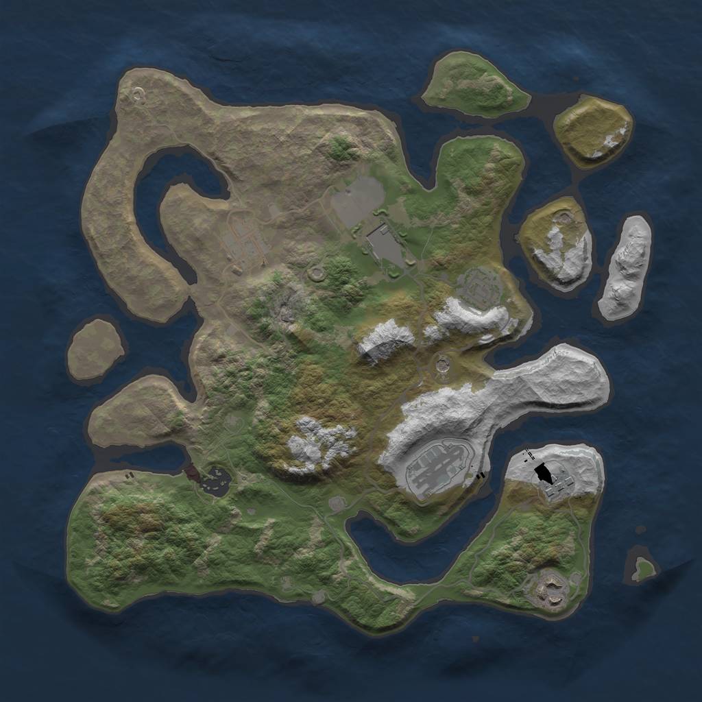 Rust Map: Barren, Size: 3500, Seed: 878, 10 Monuments