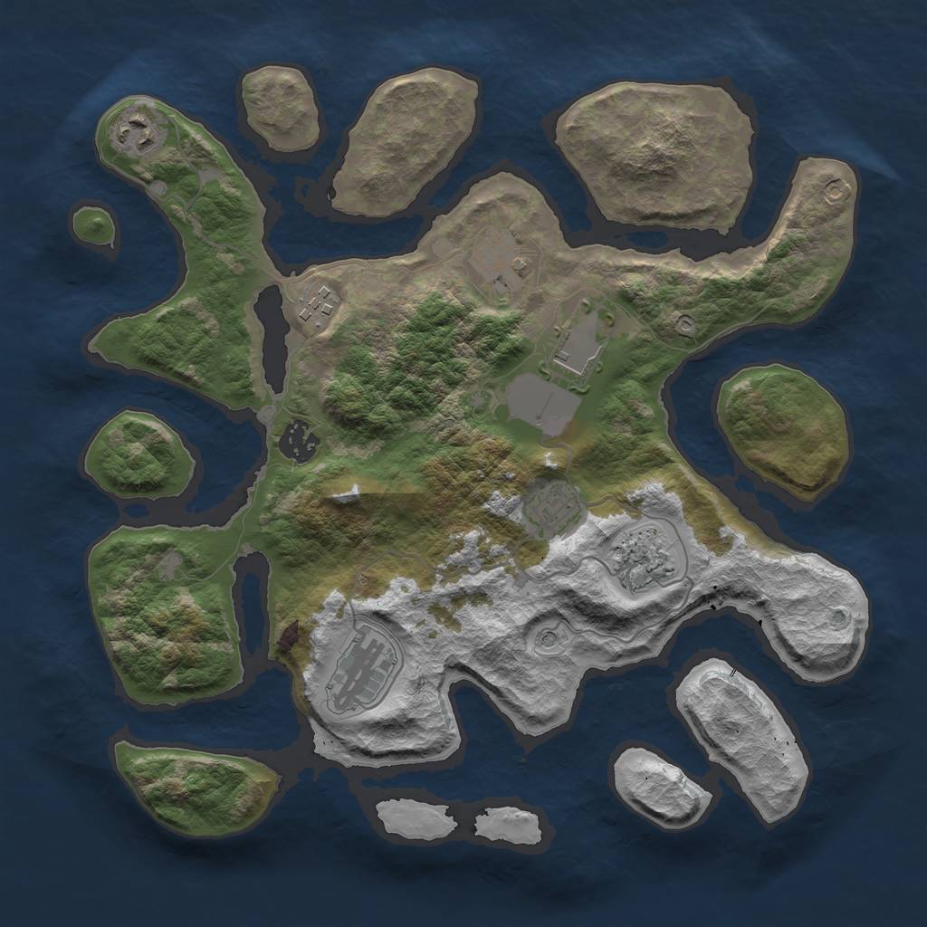 Rust Map: Barren, Size: 3500, Seed: 760558, 11 Monuments