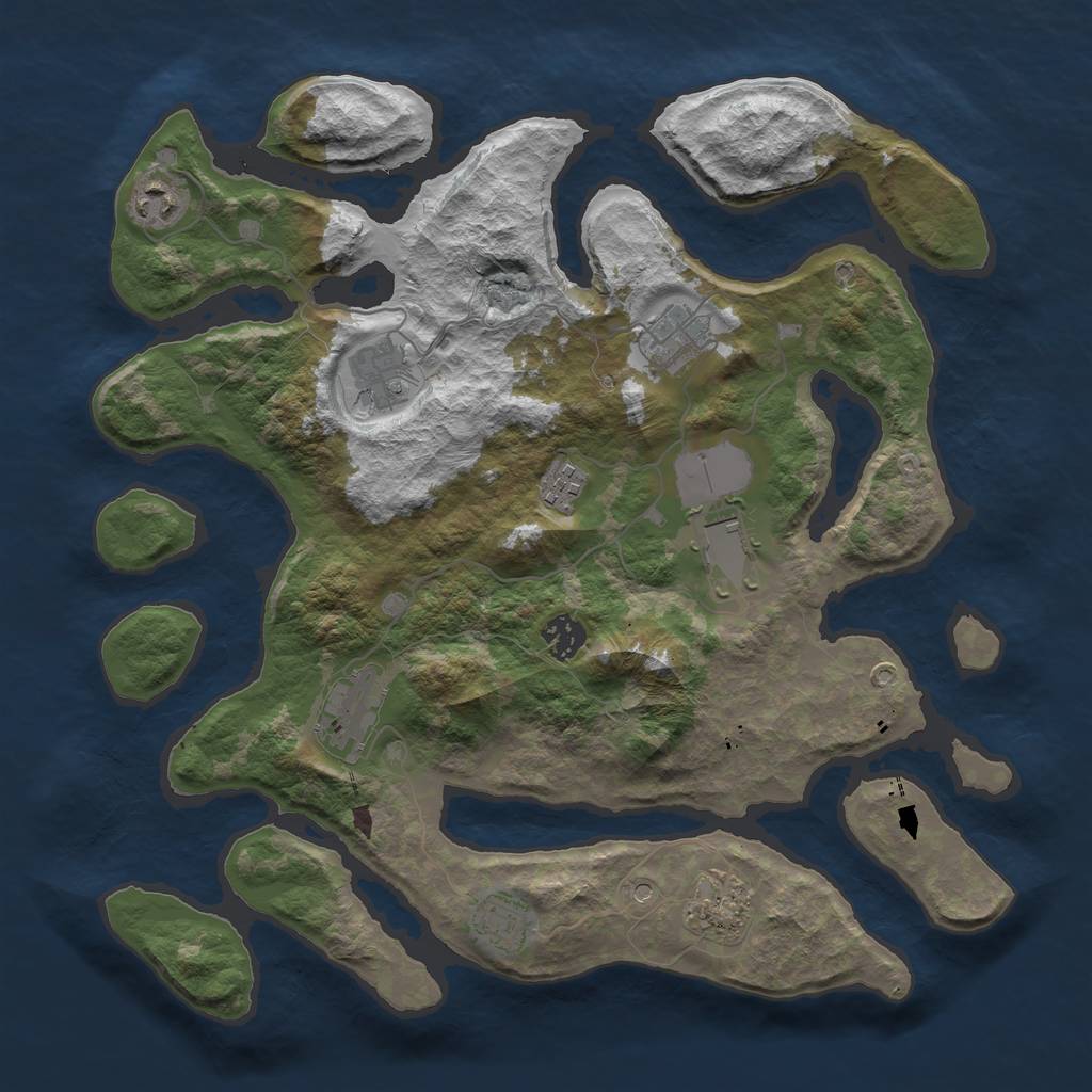 Rust Map: Barren, Size: 3750, Seed: 965615818, 12 Monuments