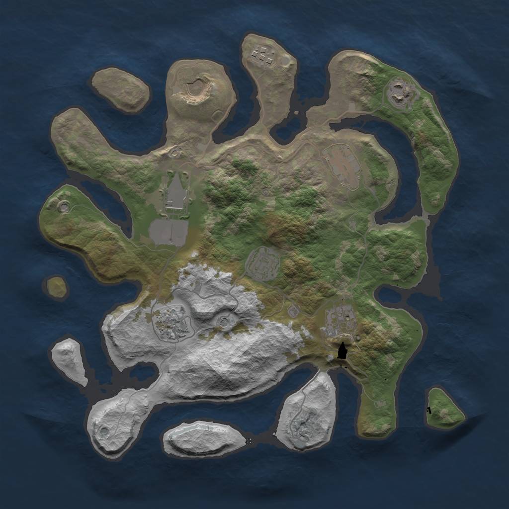 Rust Map: Barren, Size: 3500, Seed: 265029, 11 Monuments
