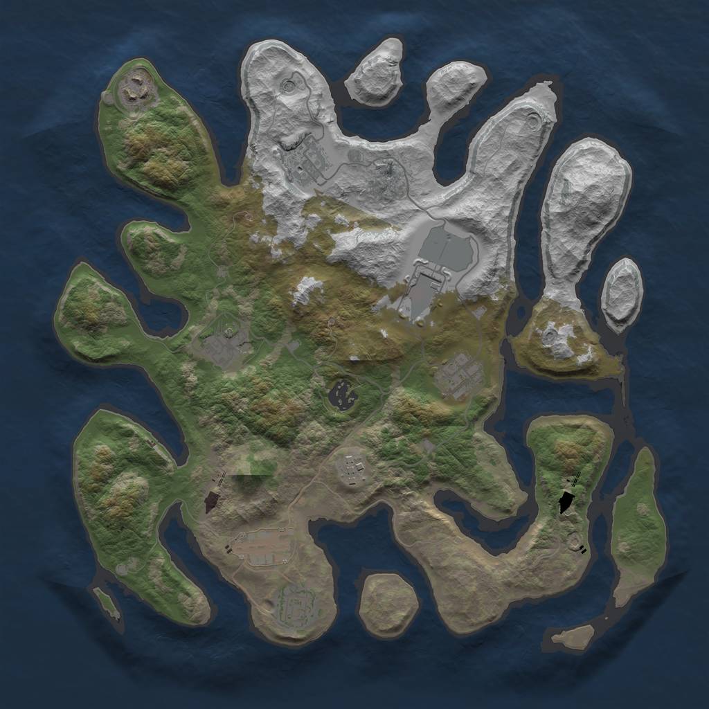 Rust Map: Barren, Size: 3700, Seed: 7372323, 12 Monuments