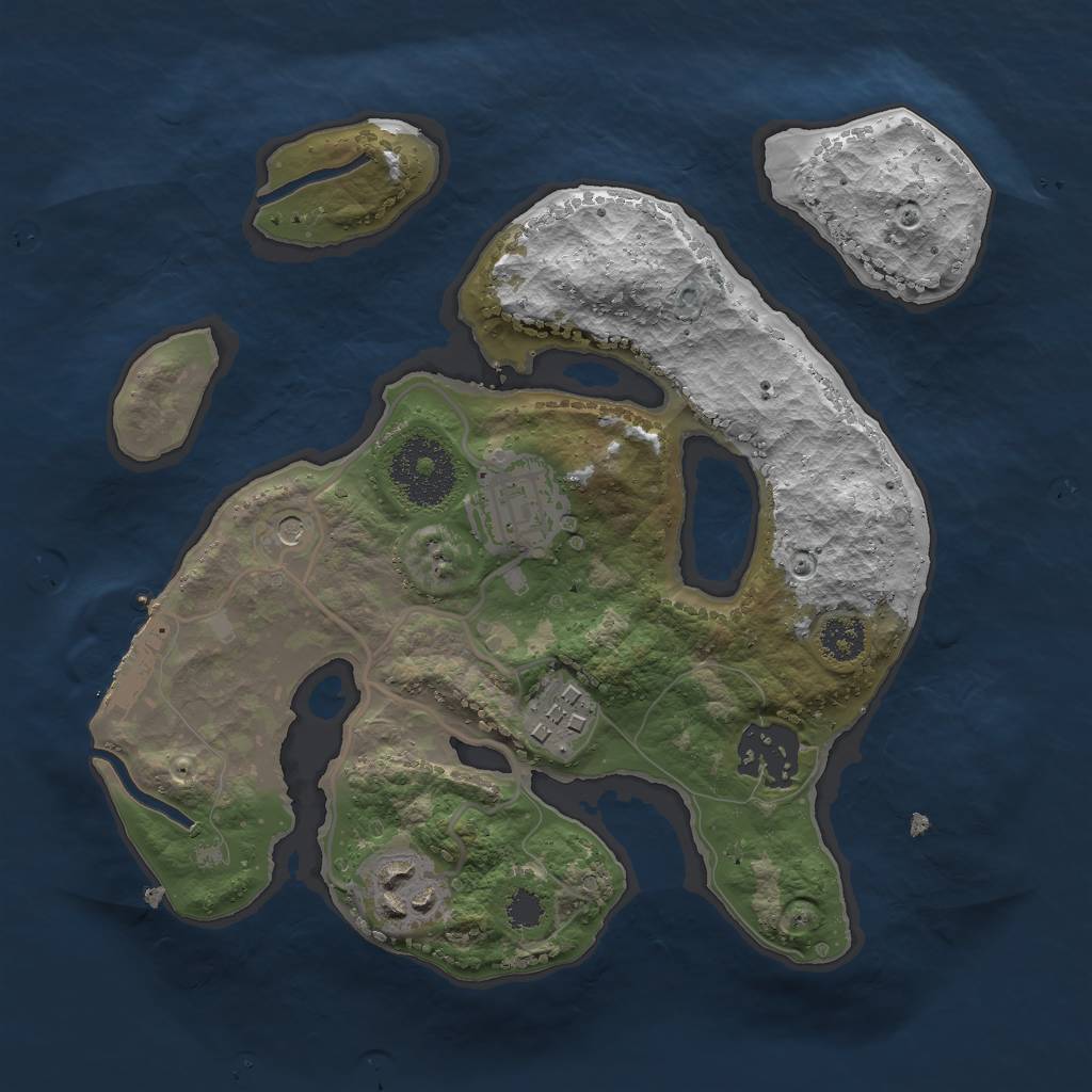 Rust Map: Procedural Map, Size: 2500, Seed: 658057, 8 Monuments