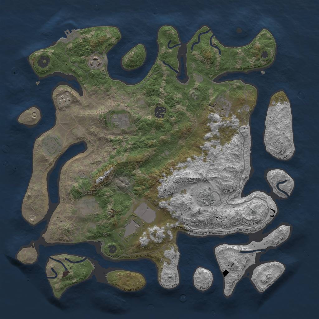 Rust Map: Procedural Map, Size: 4000, Seed: 600407, 13 Monuments