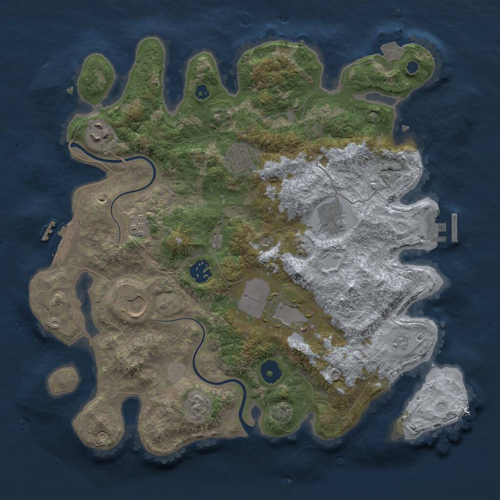 Rust Map: Procedural Map, Size: 3500, Seed: 104501, 13 Monuments