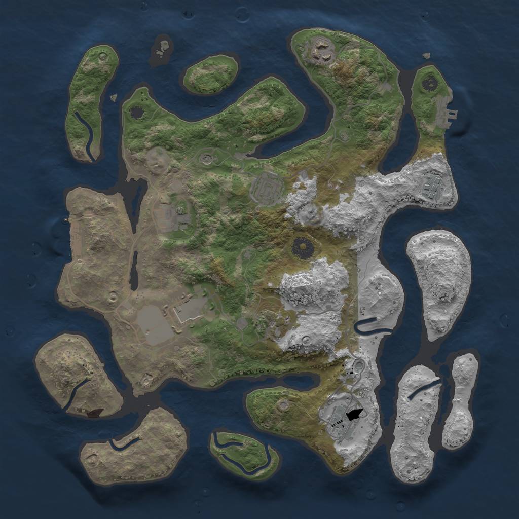 Rust Map: Procedural Map, Size: 3500, Seed: 831488, 12 Monuments