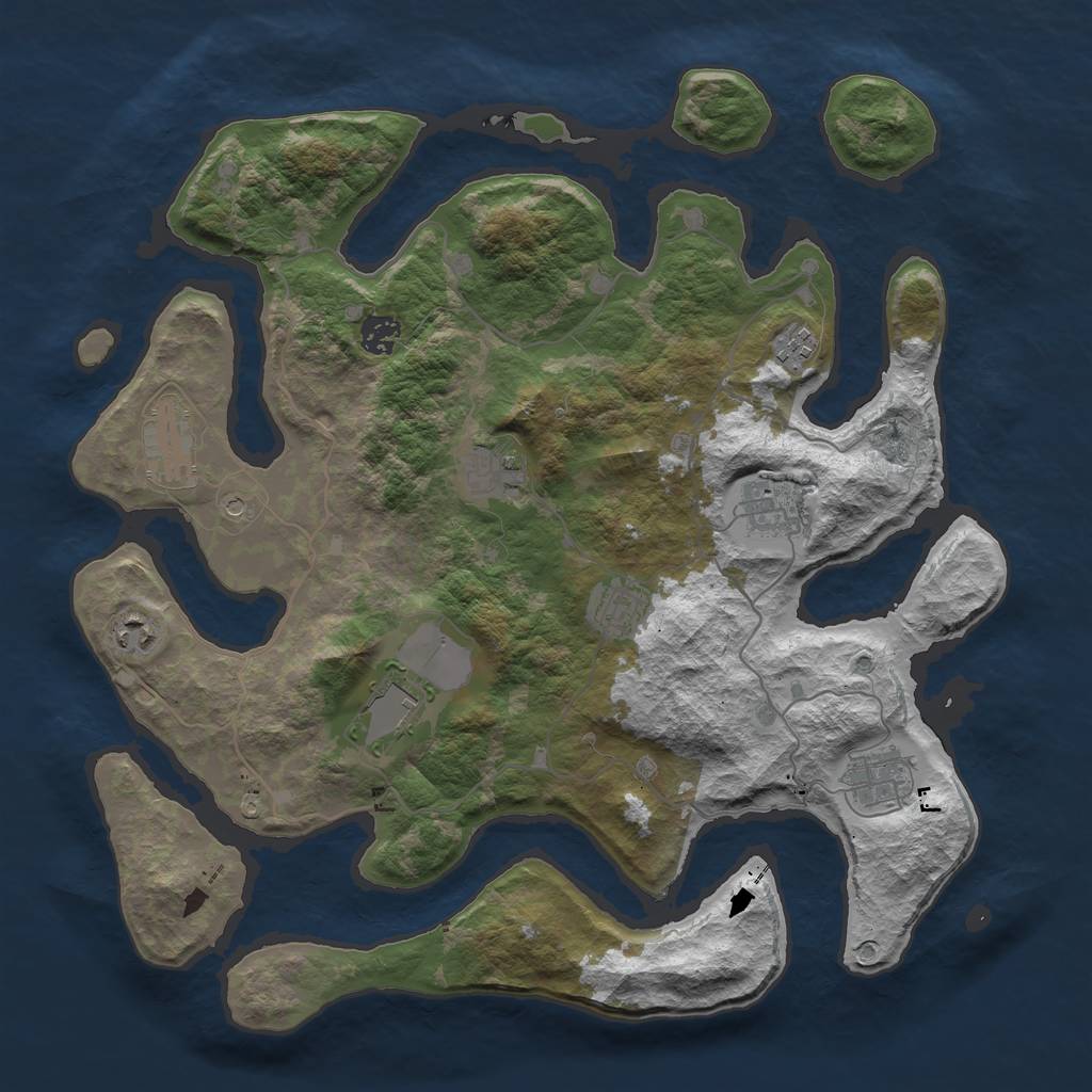 Rust Map: Barren, Size: 4000, Seed: 561, 12 Monuments