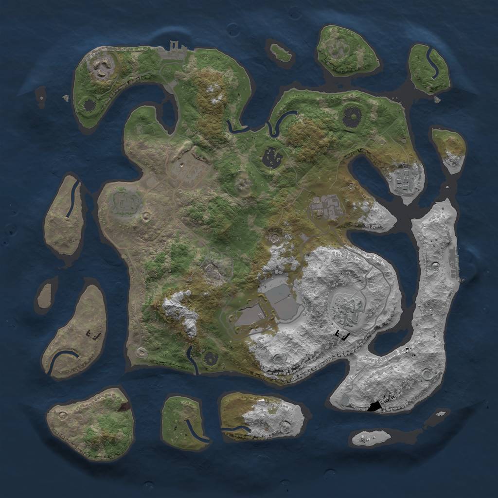 Rust Map: Procedural Map, Size: 3750, Seed: 348330, 13 Monuments