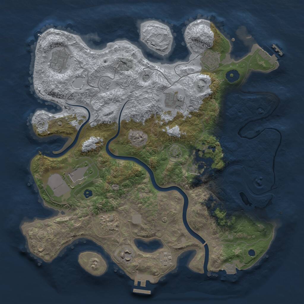 Rust Map: Procedural Map, Size: 3500, Seed: 1048705001, 14 Monuments