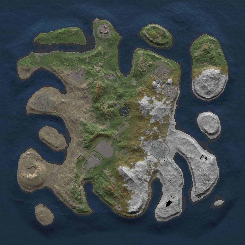 Rust Map: Barren, Size: 3600, Seed: 642186, 12 Monuments