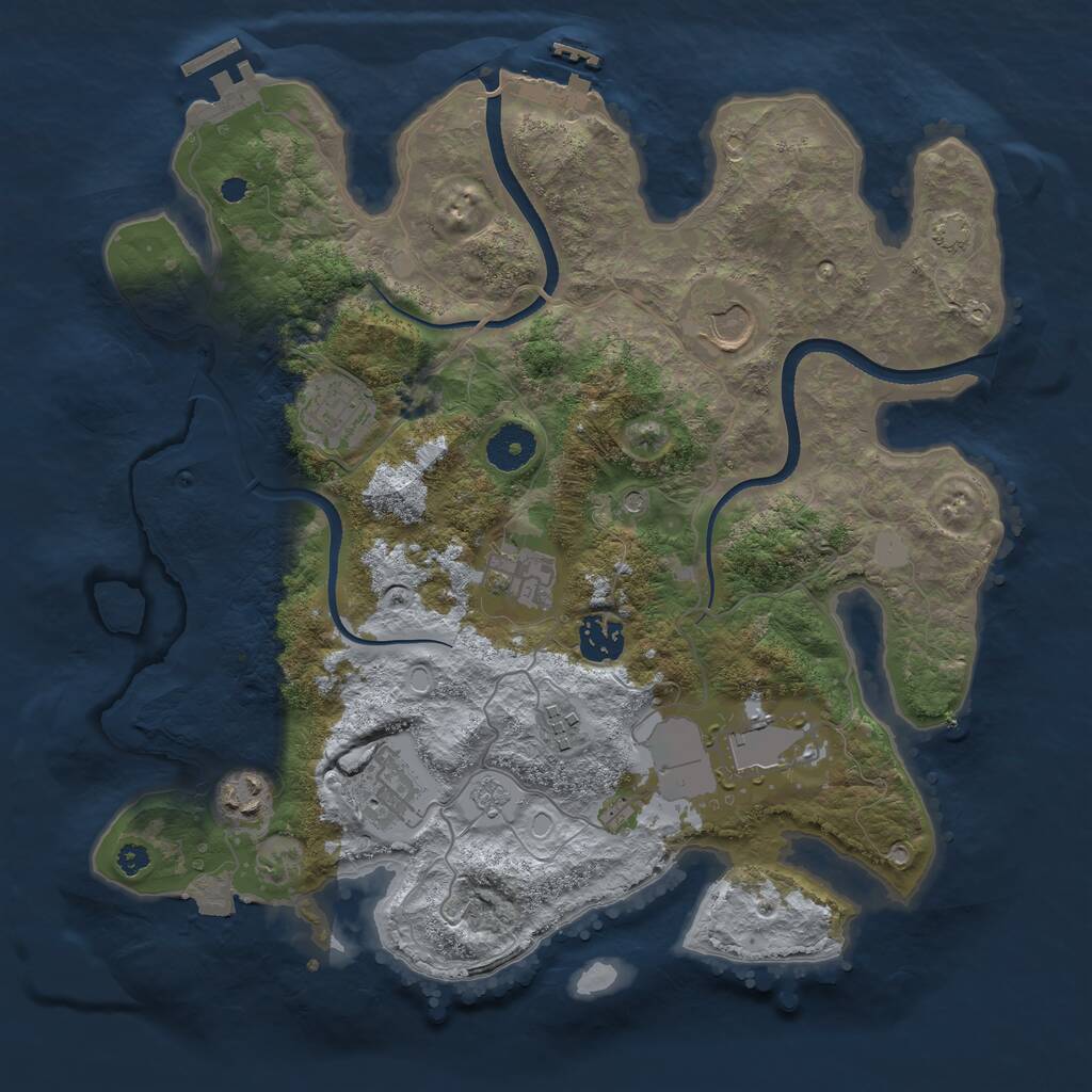 Rust Map: Procedural Map, Size: 3500, Seed: 2078291747, 14 Monuments