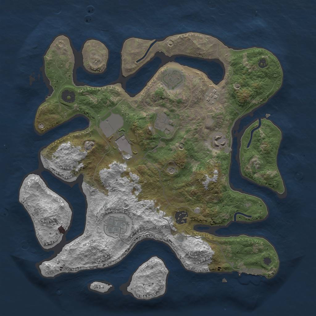 Rust Map: Procedural Map, Size: 3500, Seed: 529238, 11 Monuments