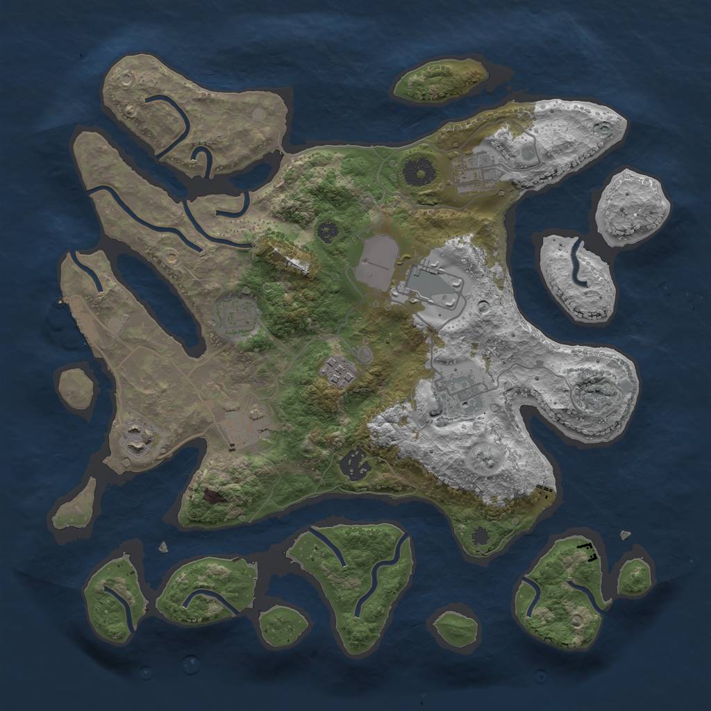 Rust Map: Procedural Map, Size: 3500, Seed: 386796, 11 Monuments