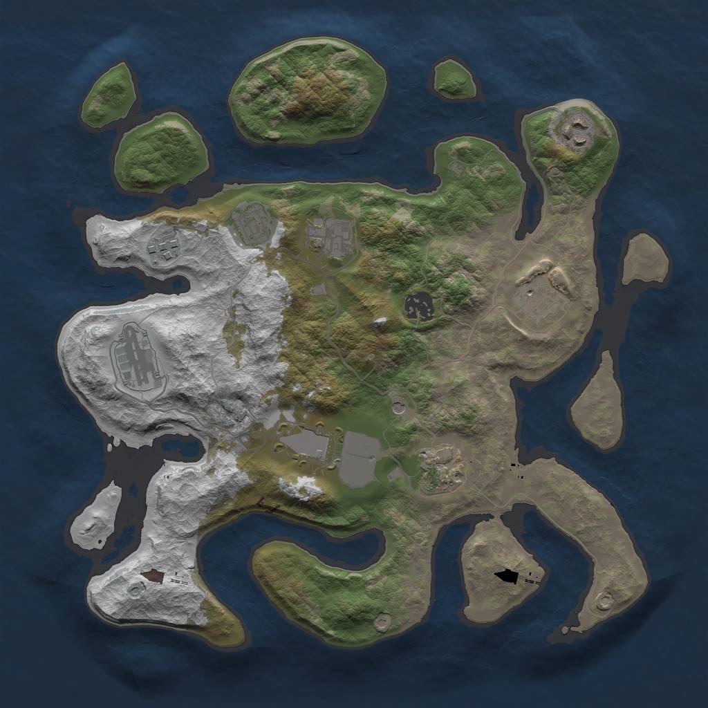 Rust Map: Barren, Size: 3500, Seed: 1246874924, 12 Monuments