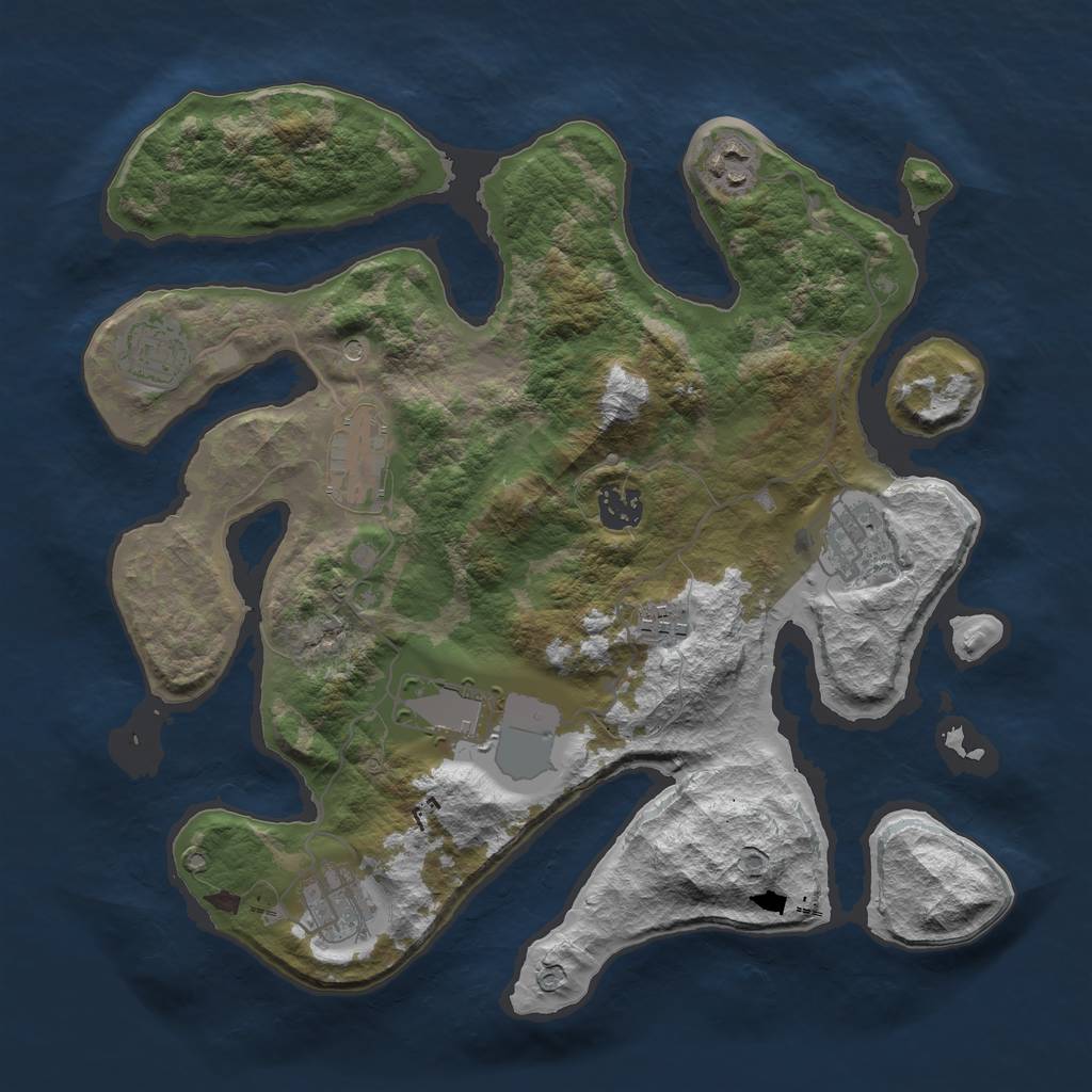 Rust Map: Barren, Size: 3500, Seed: 727, 11 Monuments