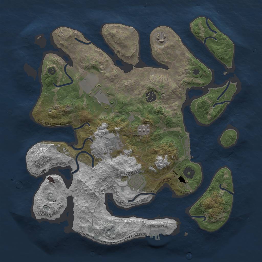 Rust Map: Procedural Map, Size: 3500, Seed: 827864, 10 Monuments