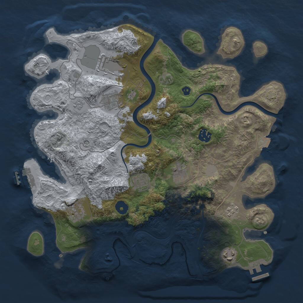 Rust Map: Procedural Map, Size: 3500, Seed: 909681, 14 Monuments