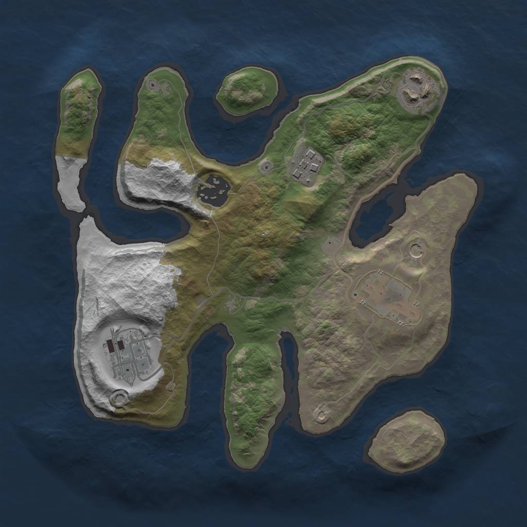 Rust Map: Barren, Size: 2500, Seed: 3332111, 8 Monuments