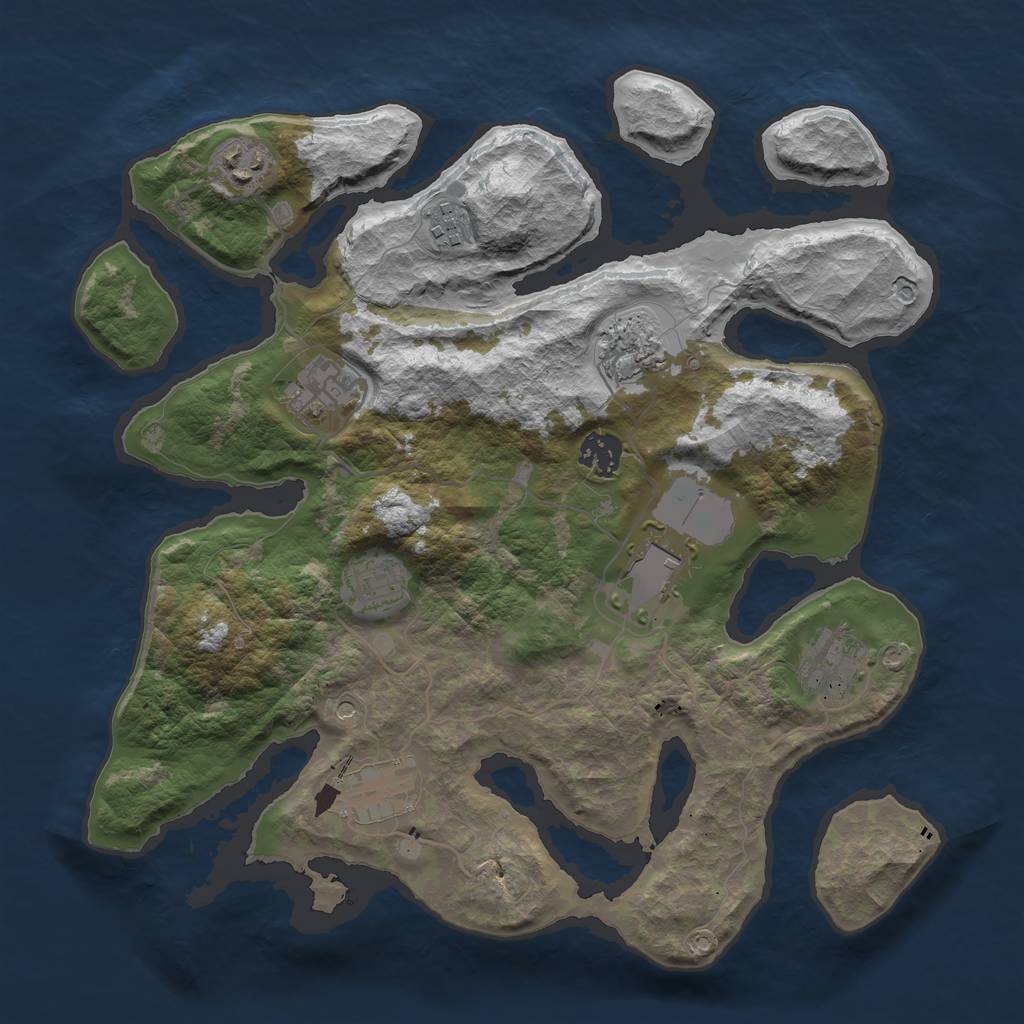 Rust Map: Barren, Size: 3500, Seed: 933010424, 12 Monuments