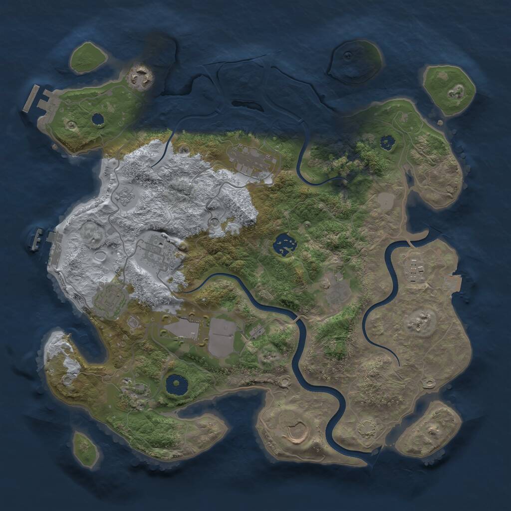Rust Map: Procedural Map, Size: 3500, Seed: 64978215, 16 Monuments
