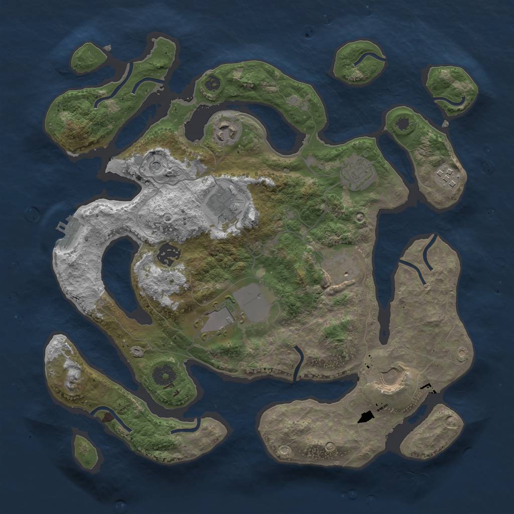 Rust Map: Procedural Map, Size: 3500, Seed: 64978215, 12 Monuments