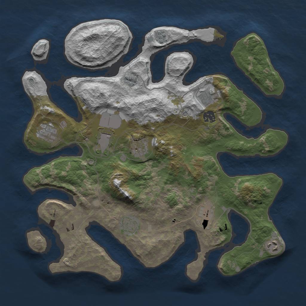 Rust Map: Barren, Size: 3750, Seed: 565763, 12 Monuments