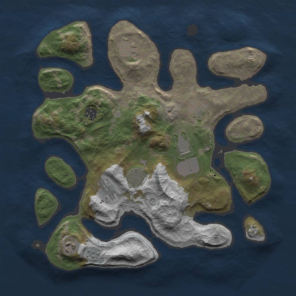 Rust Map: Barren, Size: 3500, Seed: 8841, 11 Monuments