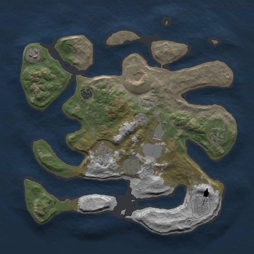 Rust Map: Barren, Size: 3500, Seed: 597246, 12 Monuments