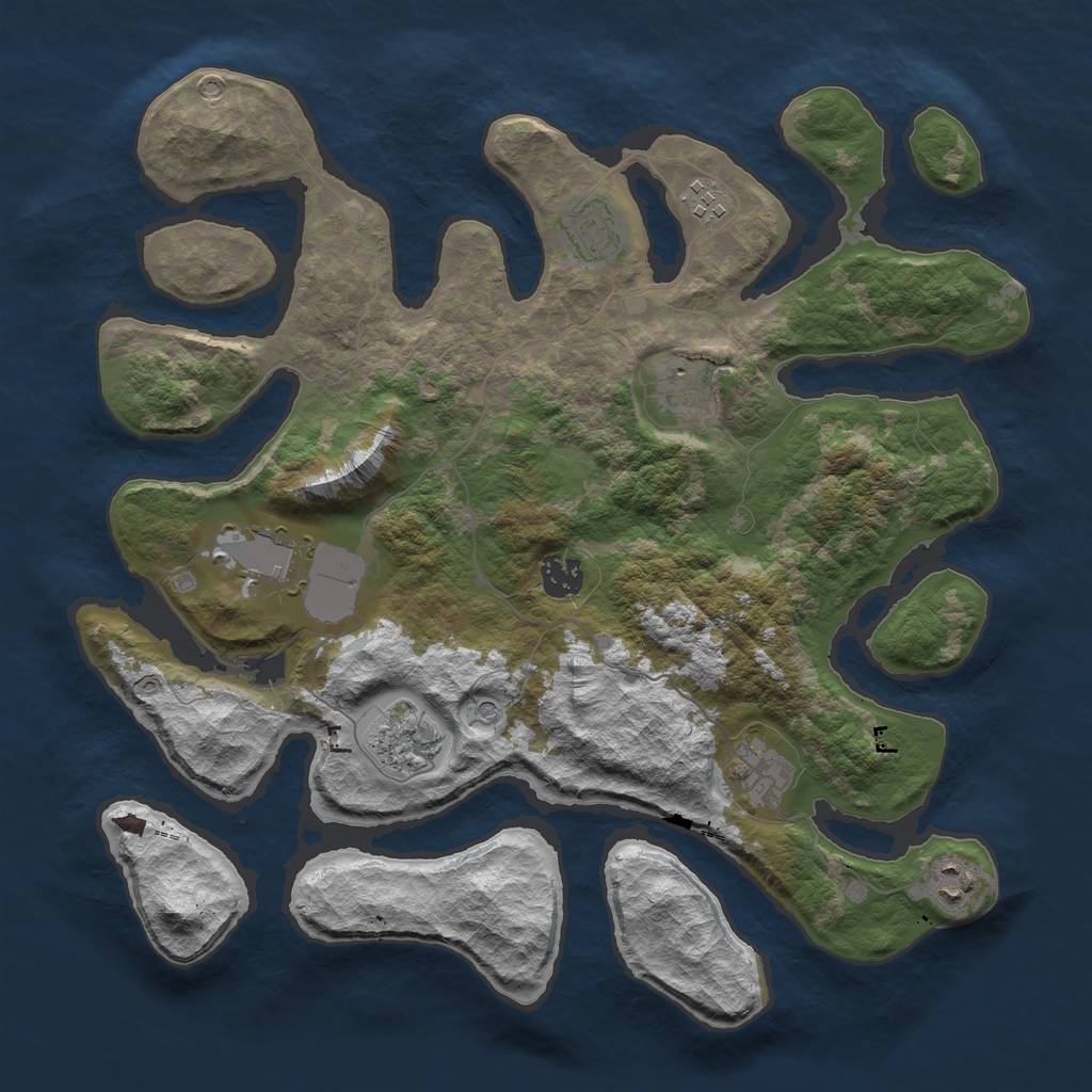 Rust Map: Barren, Size: 3750, Seed: 45676732, 11 Monuments