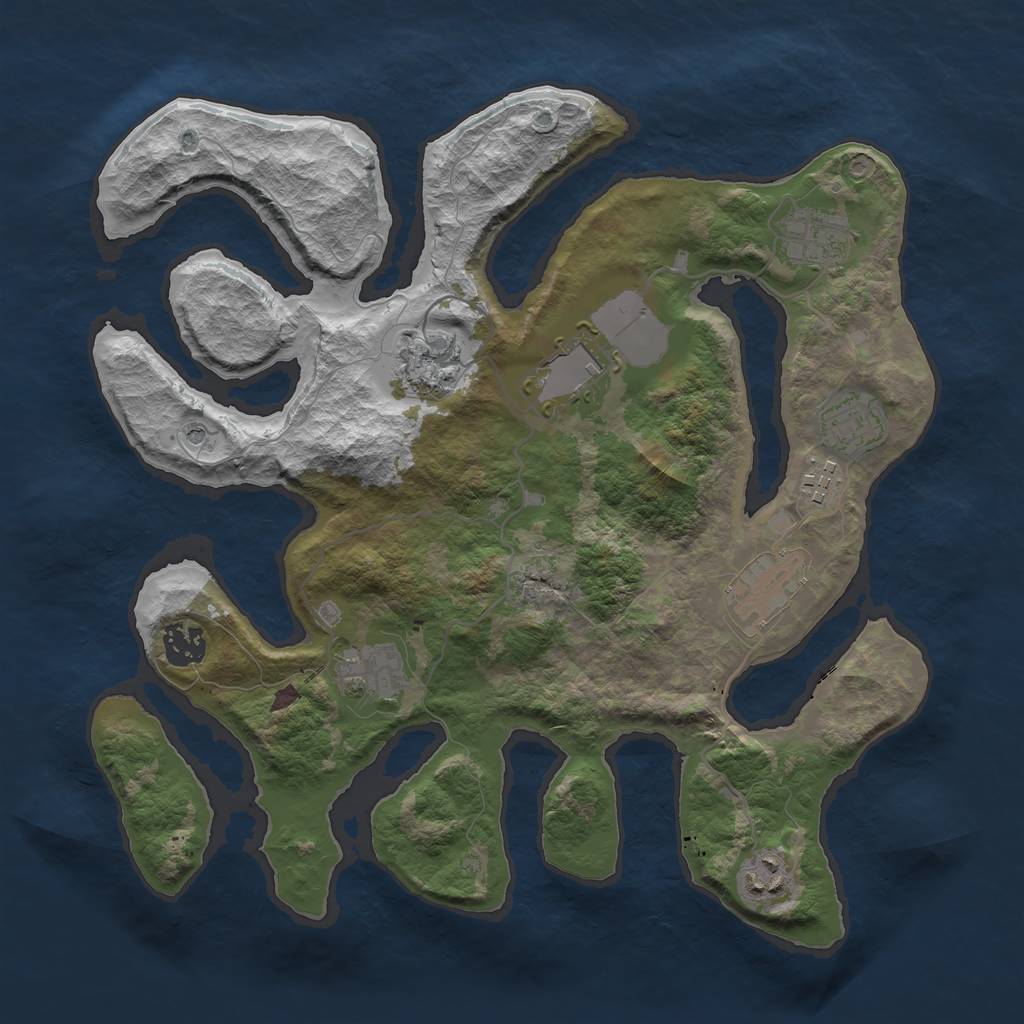 Rust Map: Barren, Size: 3500, Seed: 25621, 12 Monuments