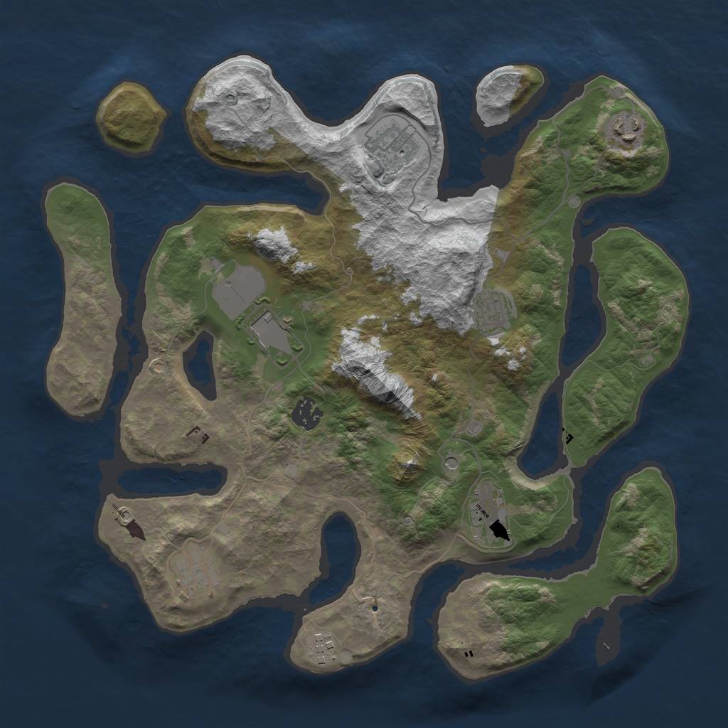 Rust Map: Barren, Size: 3600, Seed: 2044, 11 Monuments