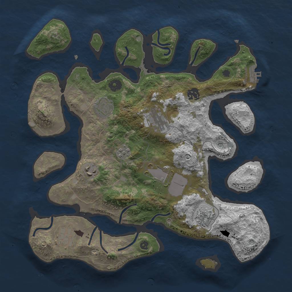 Rust Map: Procedural Map, Size: 3500, Seed: 6439710, 12 Monuments