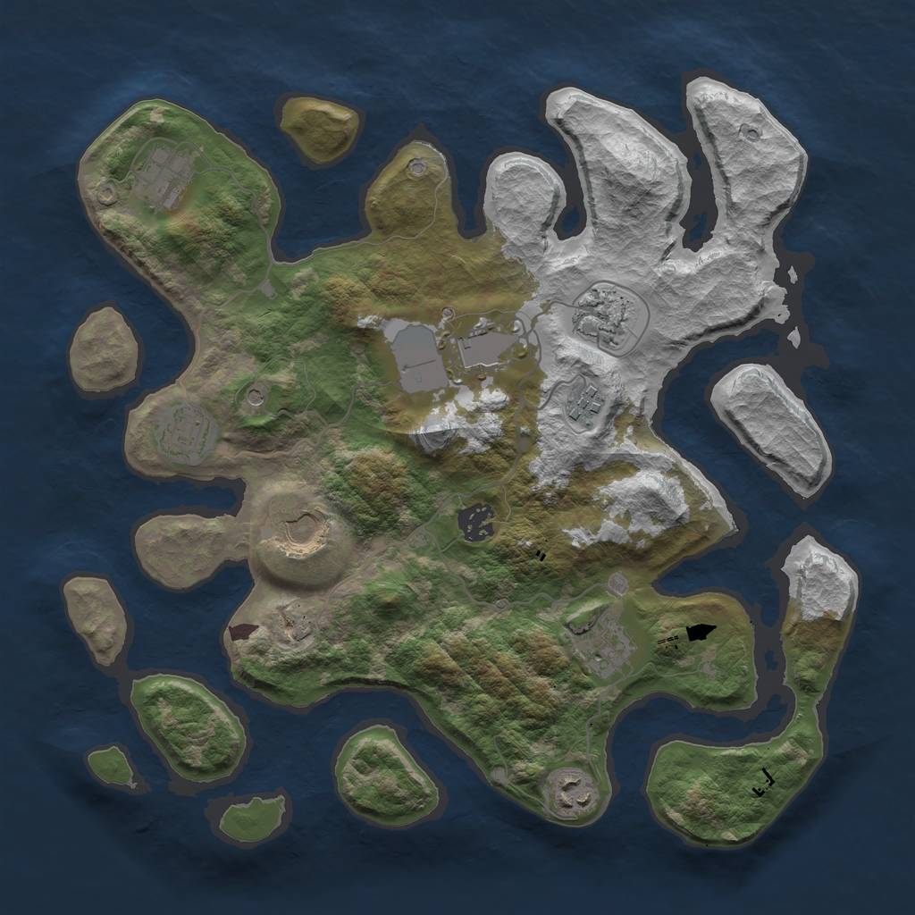 Rust Map: Barren, Size: 3600, Seed: 764154, 12 Monuments