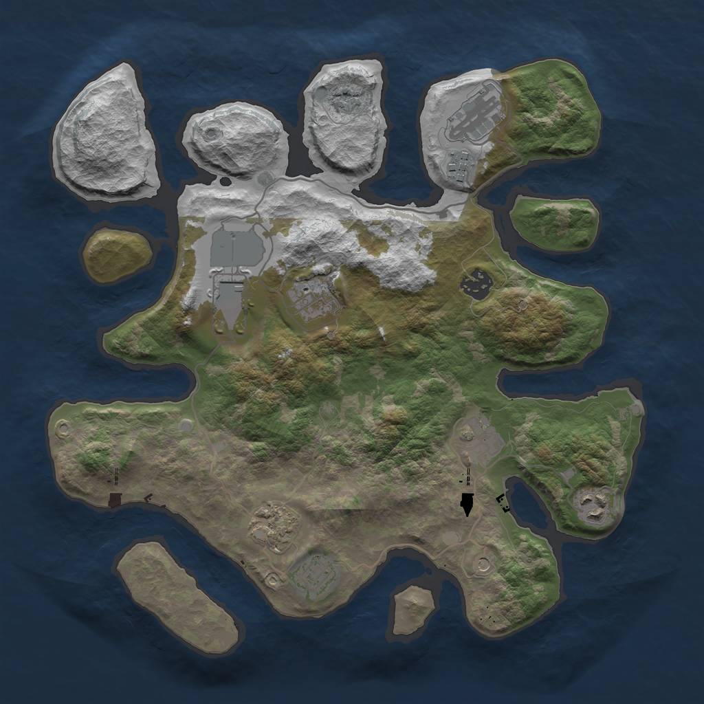 Rust Map: Barren, Size: 3500, Seed: 300586152, 12 Monuments