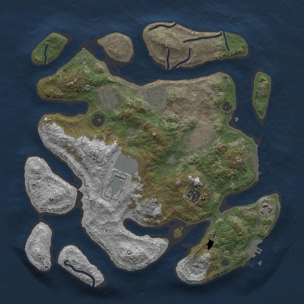 Rust Map: Procedural Map, Size: 3500, Seed: 12826135, 12 Monuments