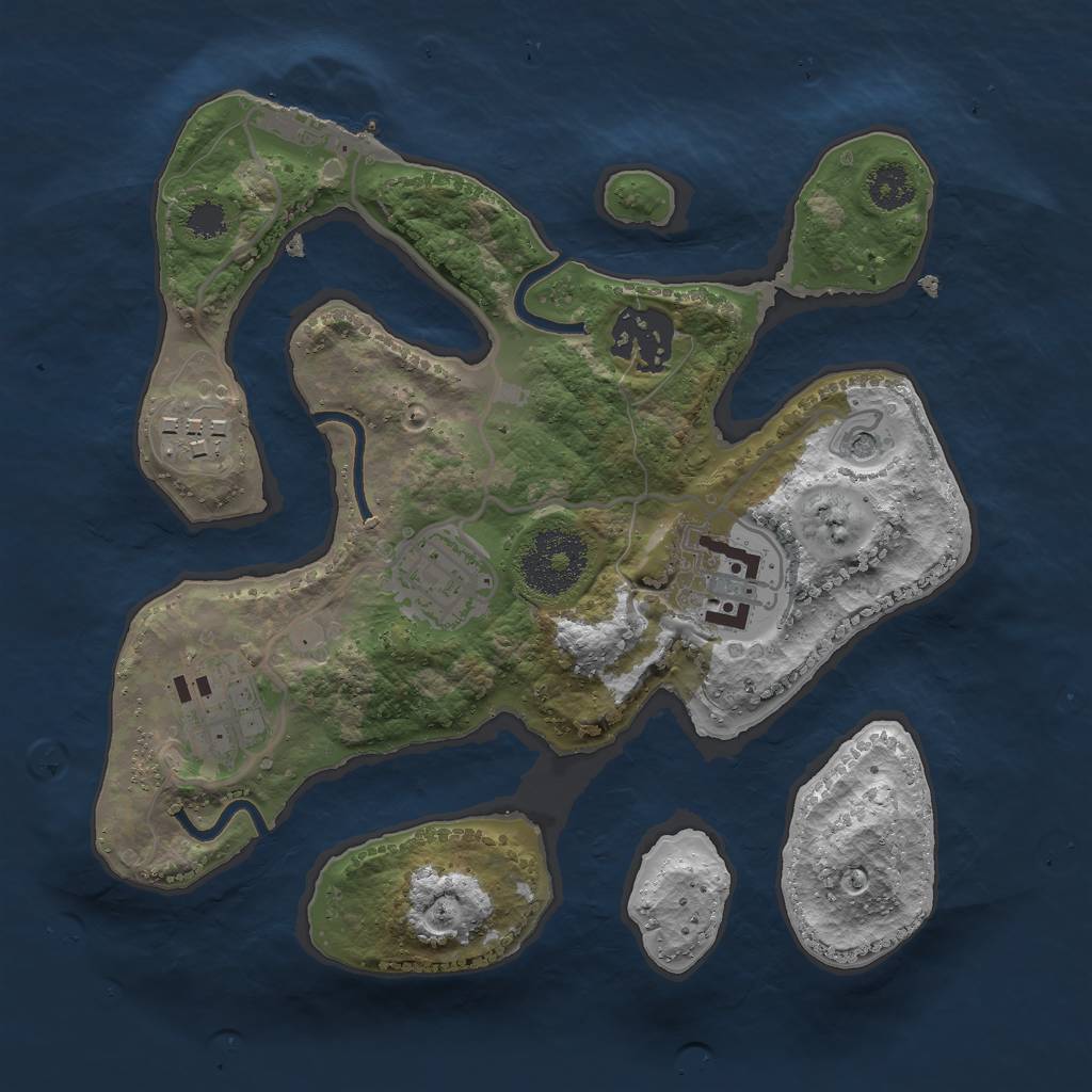 Rust Map: Procedural Map, Size: 2500, Seed: 1074759915, 9 Monuments