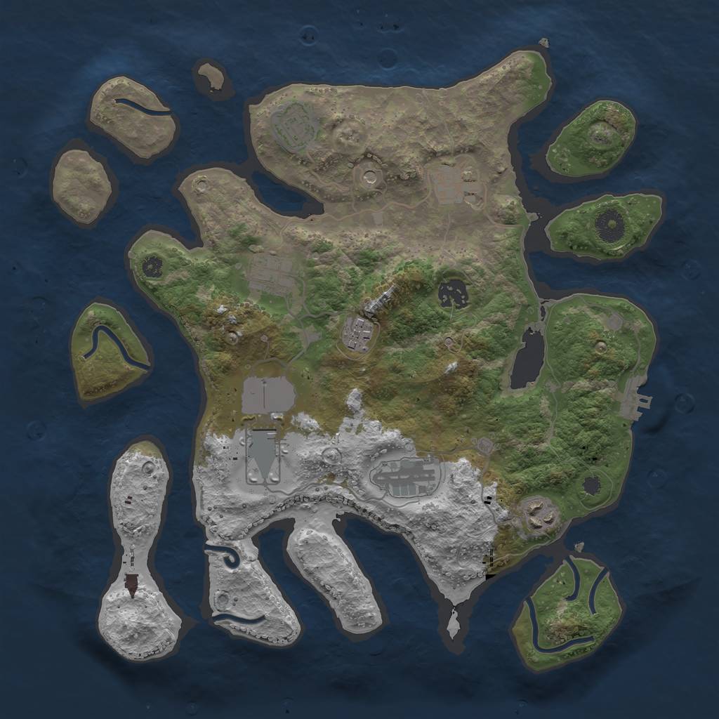 Rust Map: Procedural Map, Size: 3500, Seed: 889590, 12 Monuments