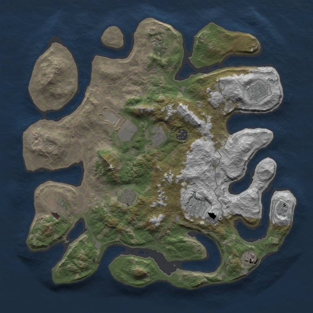 Rust Map: Barren, Size: 4000, Seed: 434273507, 13 Monuments