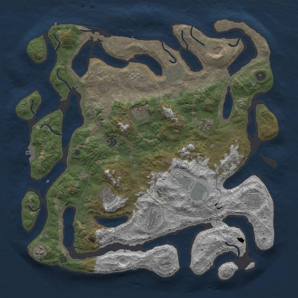 Rust Map: Procedural Map, Size: 4500, Seed: 3838, 16 Monuments