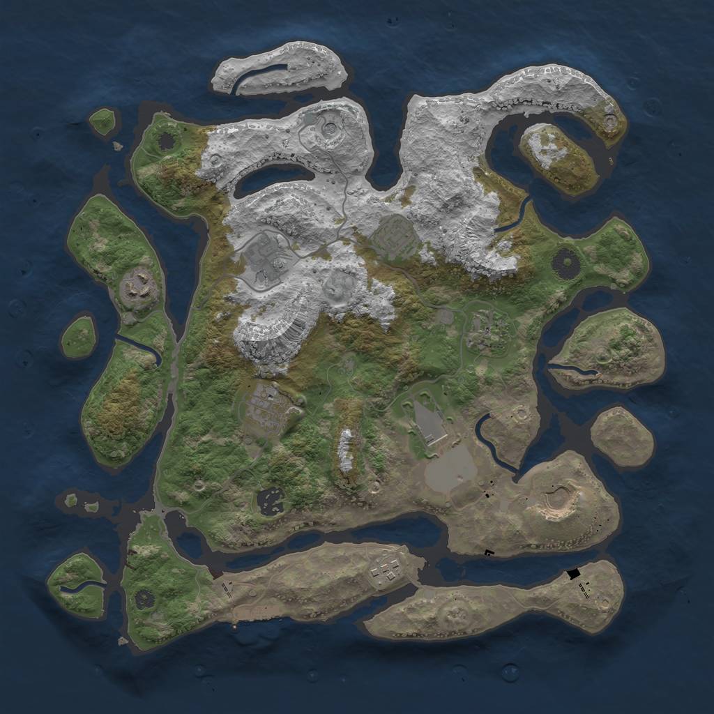 Rust Map: Procedural Map, Size: 3700, Seed: 21054, 13 Monuments