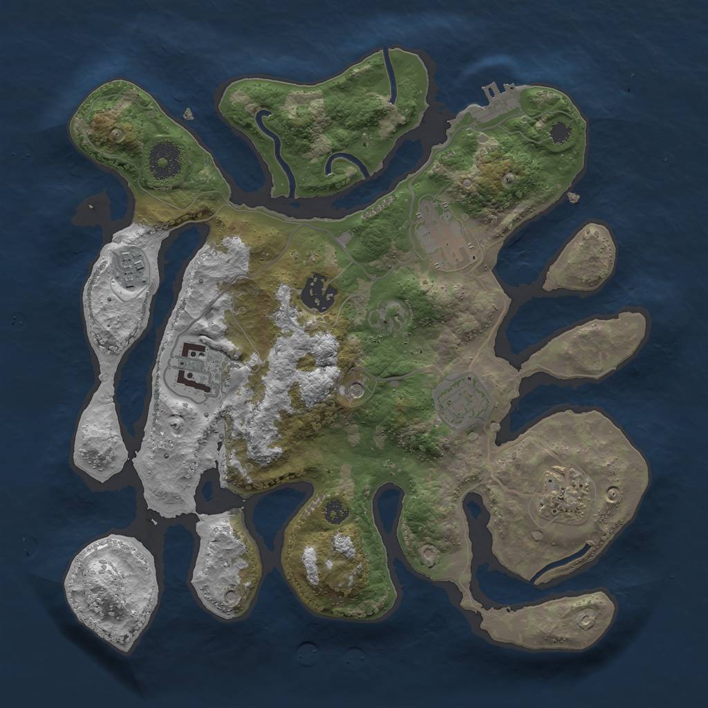 Rust Map: Procedural Map, Size: 3000, Seed: 567894231, 10 Monuments